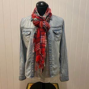 Classic Plaid Rayon Fringe Scarf! Super Long!
